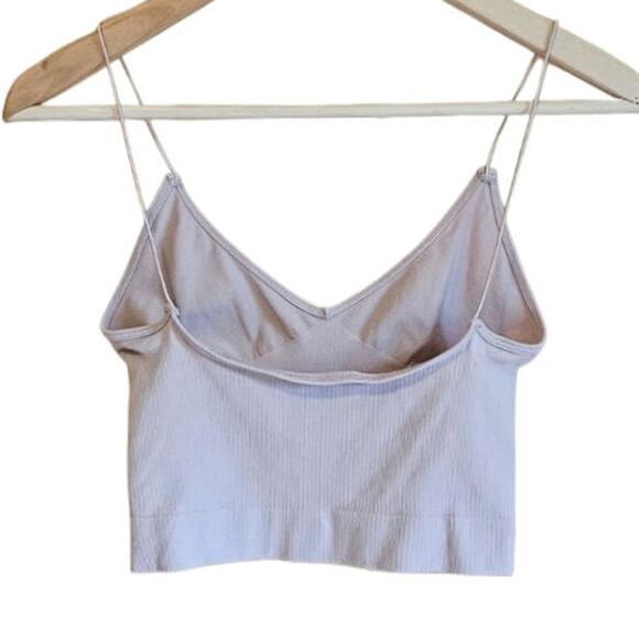 Free People Intimately Ribbed V Neck Cami Crop Top Nude XS/S - Picture 4 of 5